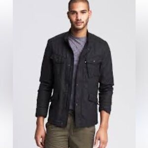 BANANA REPUBLIC COATED LINEN DARK NAVY FIELD JACKET SZ XL